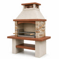 Gartenkamin mit höhenverstellbarem Grillrost, 120 × 75 × 220 cm, Beige/Terrakotta/Edelstahl
