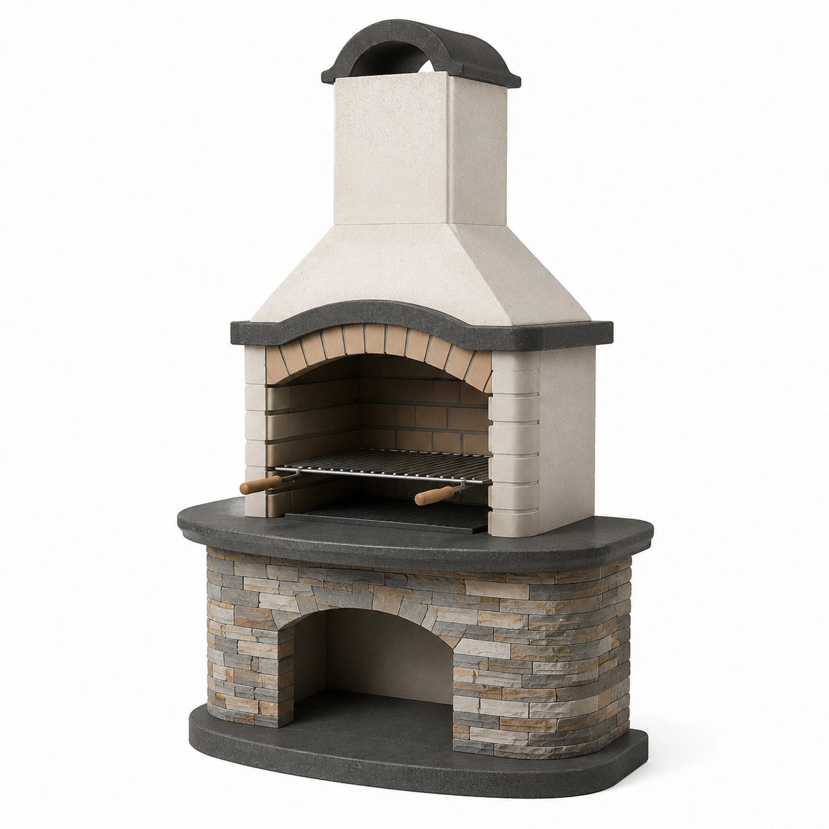 Beton- und Kunststeinanlage mit Grillrost, 120 × 80 × 220 cm, Beige/Anthrazit/Grau/Braun