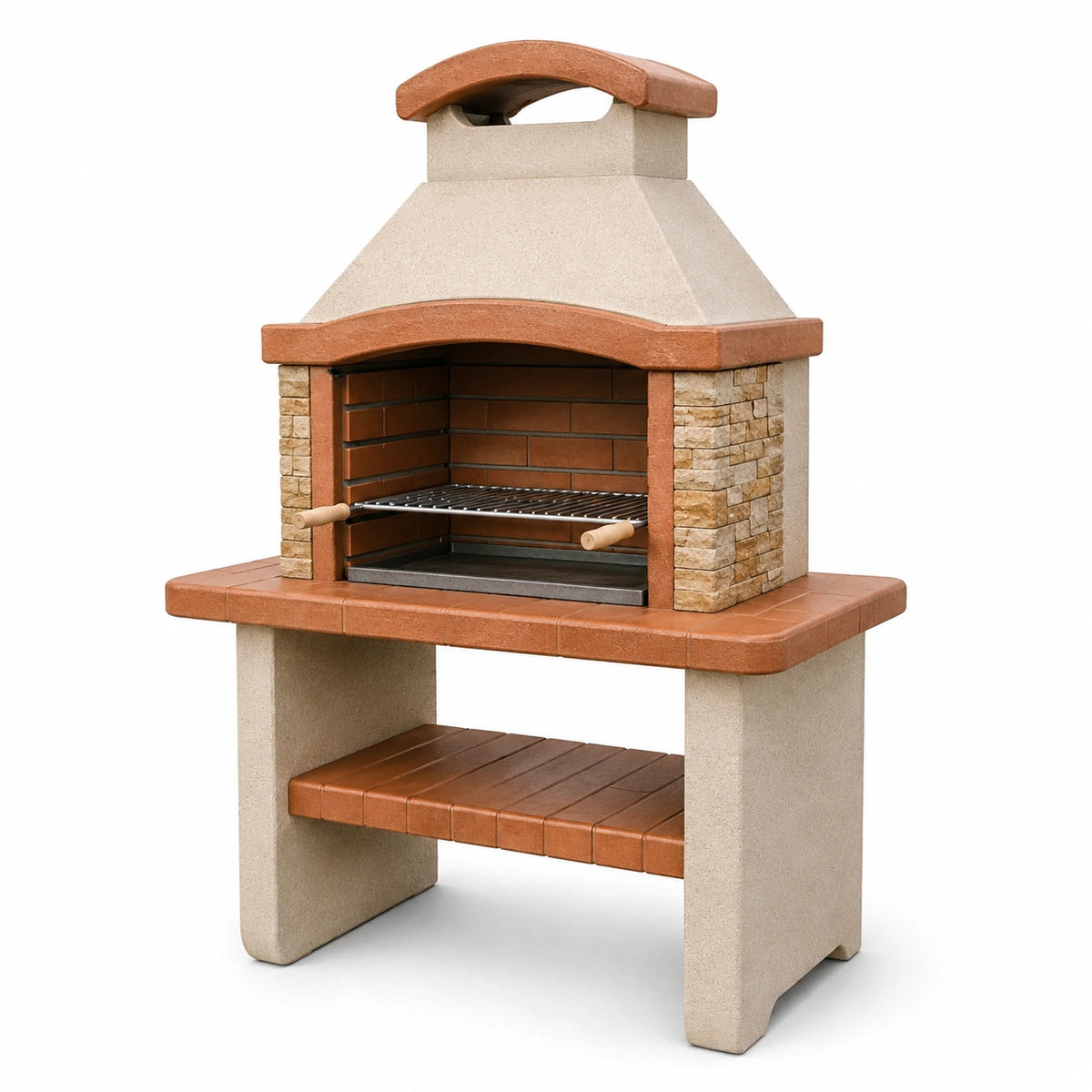 Freistehende Gartenkonstruktion aus Beton in Steinoptik, 110 × 70 × 210 cm, Beige/Terrakotta