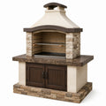 Steingrillstation mit Kamin, Arbeitsplatte und Unterschrank, 120 × 80 × 220 cm, Beige/Braun