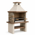 Gartengrillkamin aus Beton und Naturstein, 120 × 70 × 220 cm, Beige/Braun/Grau/Silber, mit Edelstahlrosten