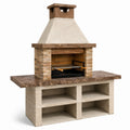 Grillkamin für den Außenbereich, 200 x 70 x 220 cm, Beige/Braun/Schwarz, mit Grillrost und Stauraum