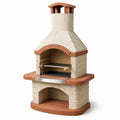 Garten-Grillkamin aus Stein, 120 x 70 x 210 cm, Beige/Terrakotta mit Edelstahlrost