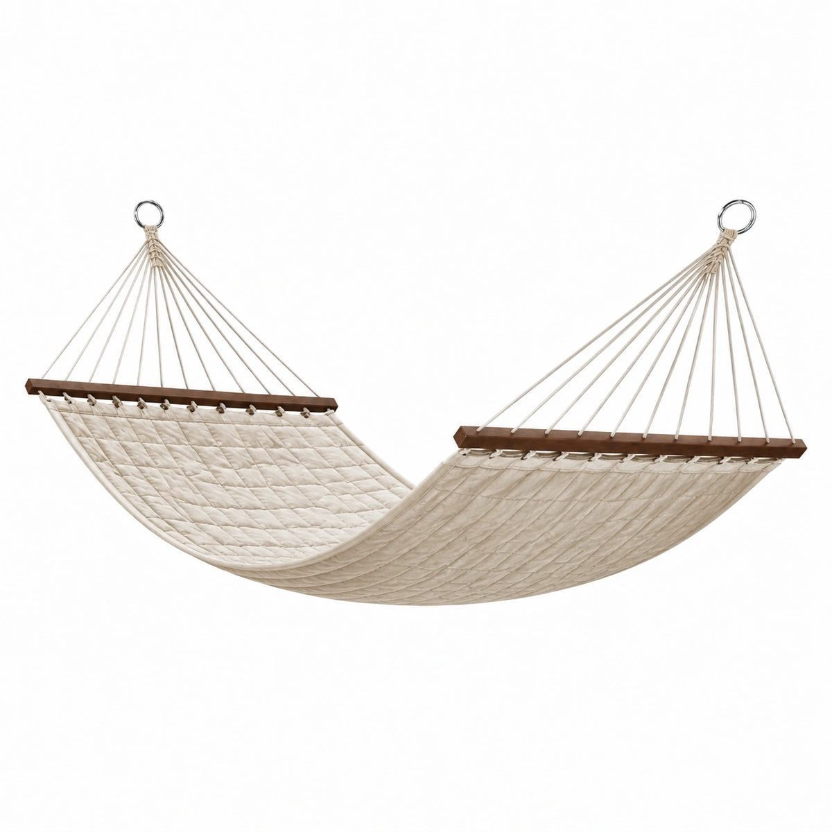 Gesteppte Baumwoll-Hängematte Beige 200 x 140 x 5 cm mit Holzspreizstäben