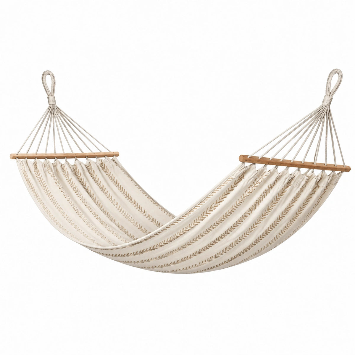 Hängematte aus Baumwolle mit Holzstreben, 200 × 100 × 5 cm, Creme/Braun