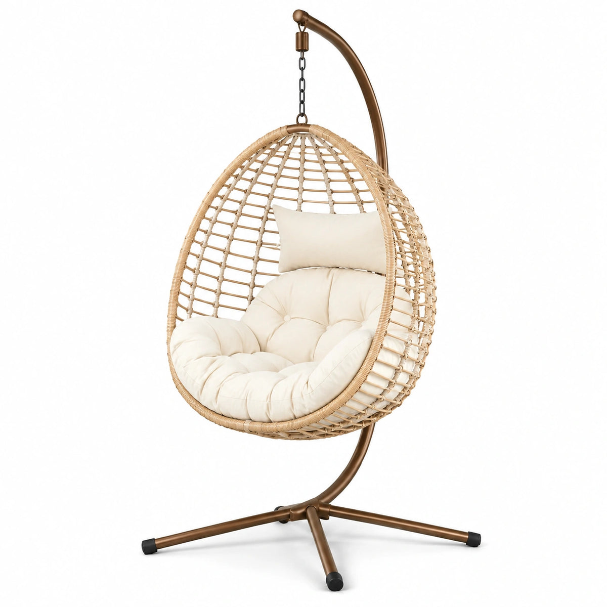 Hängesessel mit Gestell, 105 × 105 × 195 cm, Natur/Braun/Creme