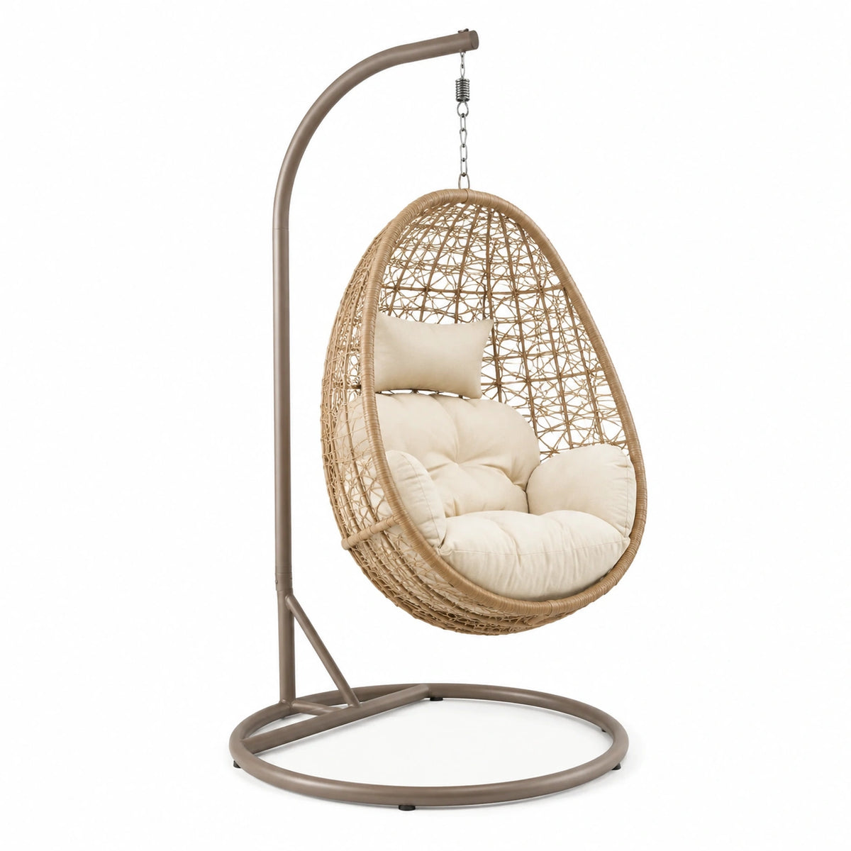 Freistehender Hängesessel mit Metallgestell, Beige/Taupe, 105 × 105 × 195 cm
