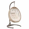 Hängesessel in Rattanoptik mit Stahlgestell und Kissen, 105 x 105 x 195 cm, Beige/Braun