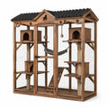 Katzengehege aus Holz mit Drahtgitter und Schutzdach, 180 × 90 × 190 cm, Braun/Schwarz/Beige/Grau