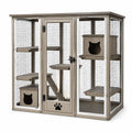 Katzengehege für Innenräume, 120 x 60 x 120 cm, Beige/Schwarz, Holz und Metallgitter mit Plattformen und Liegeboxen
