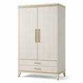 Kleiderschrank 100 × 50 × 200 cm in Elfenbein/Gold mit 2 geriffelten Türen und 2 Schubladen