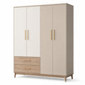 160 x 55 x 200 cm in Beige, Weiß und Eichenoptik mit 4 Türen und 2 Schubladen