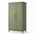 Retro-Kleiderschrank 100 x 55 x 180 cm Olivgrün mit braunen Füßen und goldfarbenen Griffen