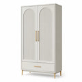 Kleiderschrank 100 × 55 × 190 cm in Cremeweiß mit goldfarbenen Akzenten, Rillenfront und Schublade
