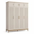 Moderner 8-Türen-Schrank 160 × 50 × 200 cm aus Holzwerkstoff in Creme, Holzoptik und Gold